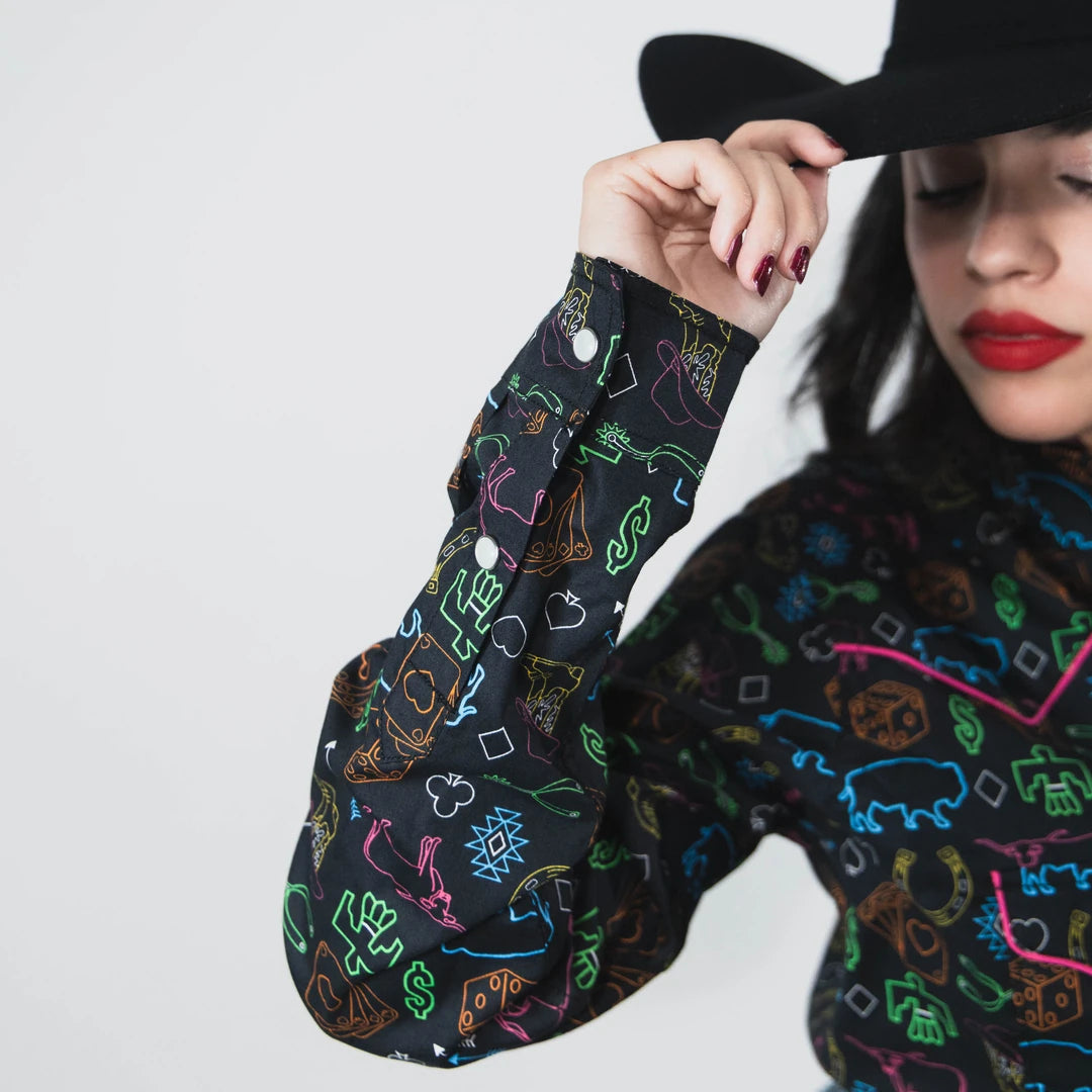Blusa Panhandle Est Vegas Print Negro 014