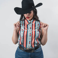 Blusa Rock&Roll Navajo Retro Turq/Rojo 022