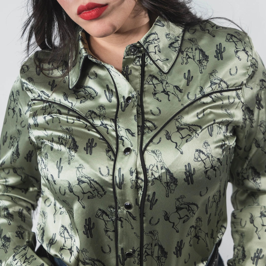 Blusa Rock&Roll Est Satin Western Olivo 023
