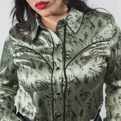 Blusa Rock&Roll Est Satin Western Olivo 023