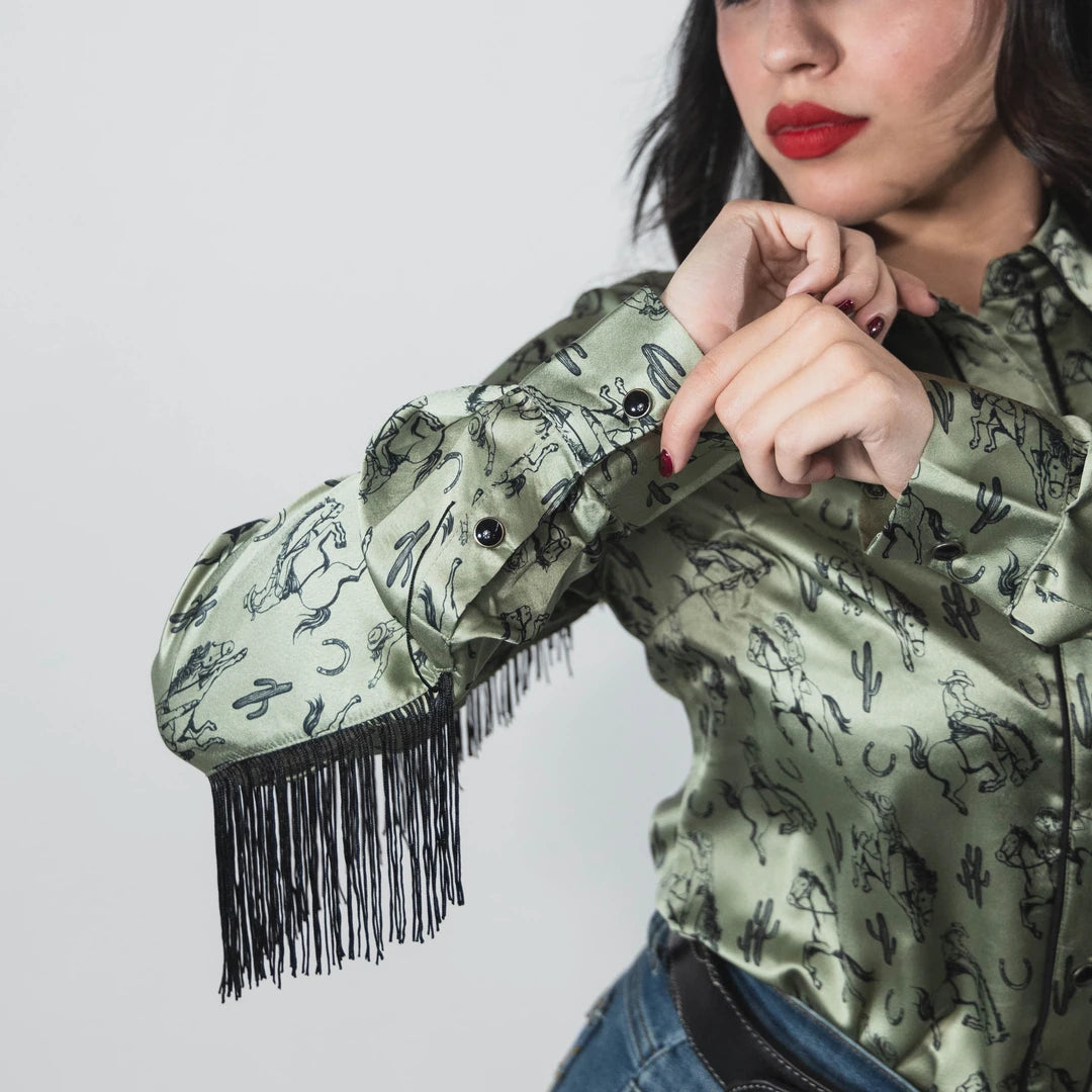 Blusa Rock&Roll Est Satin Western Olivo 023