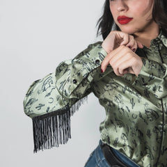 Blusa Rock&Roll Est Satin Western Olivo 023