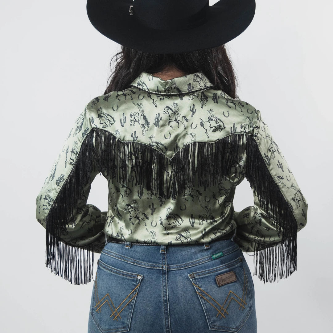 Blusa Rock&Roll Est Satin Western Olivo 023