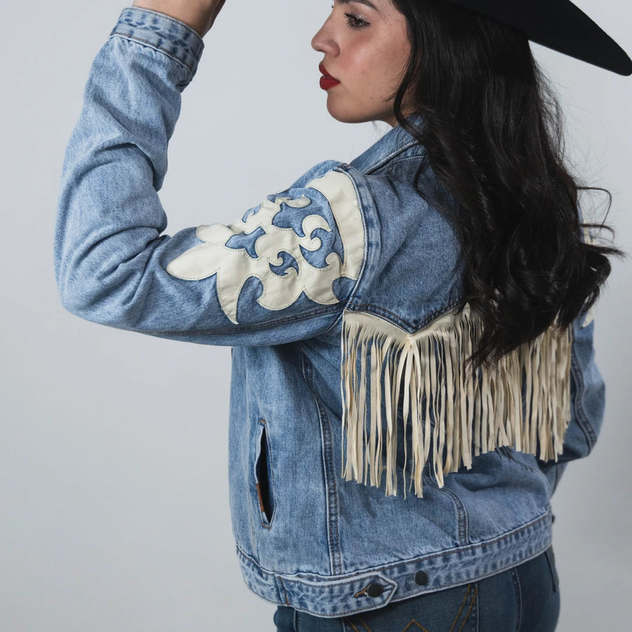 Chamarra Rock&Roll Mezclilla Flecos Blanco 015