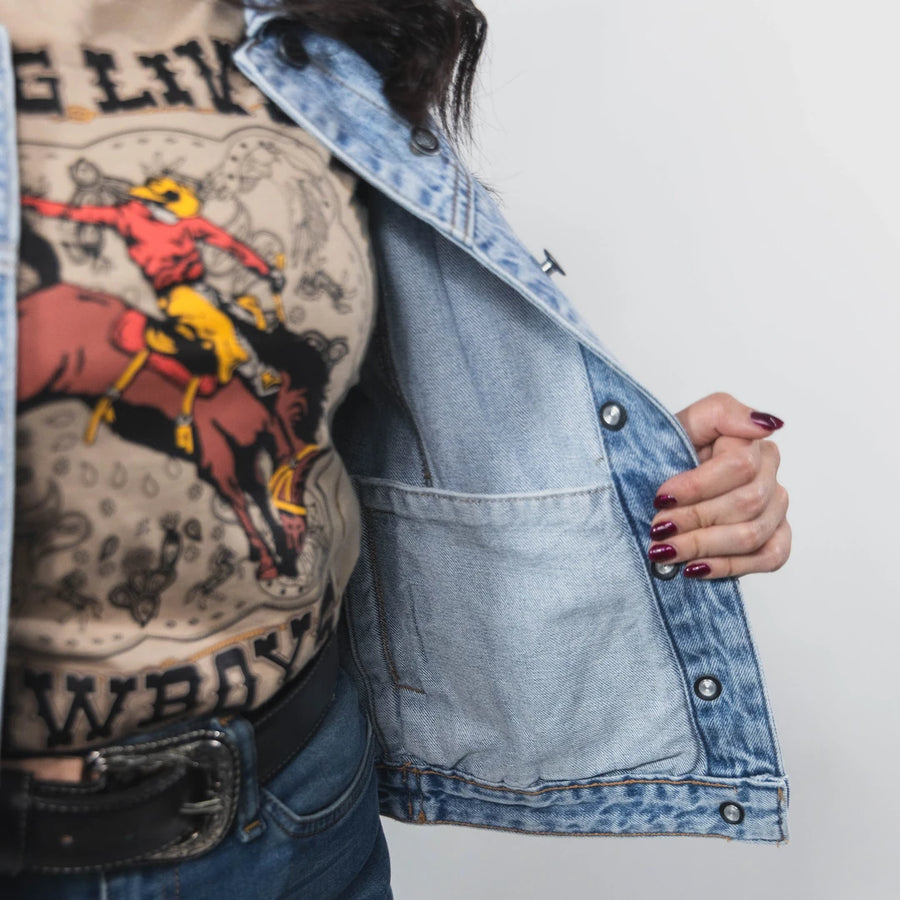 Chamarra Rock&Roll Mezclilla Flecos Blanco 015