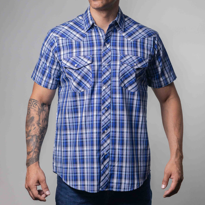 Camisa Hannover Manga Corta Cuadros Azul/Blanco