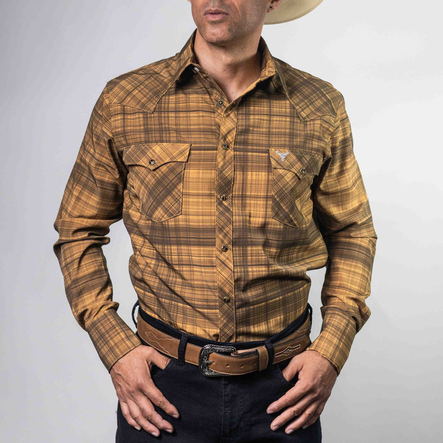 Camisa Cactus Cuadros Ocre/Ngro Xls