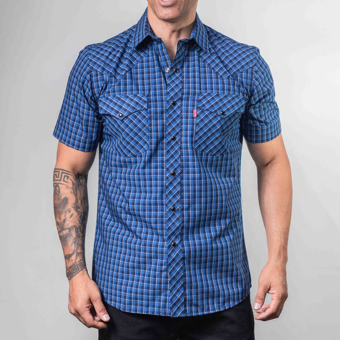 Camisa Bochi Manga Corta Bambu Cuadros Marino