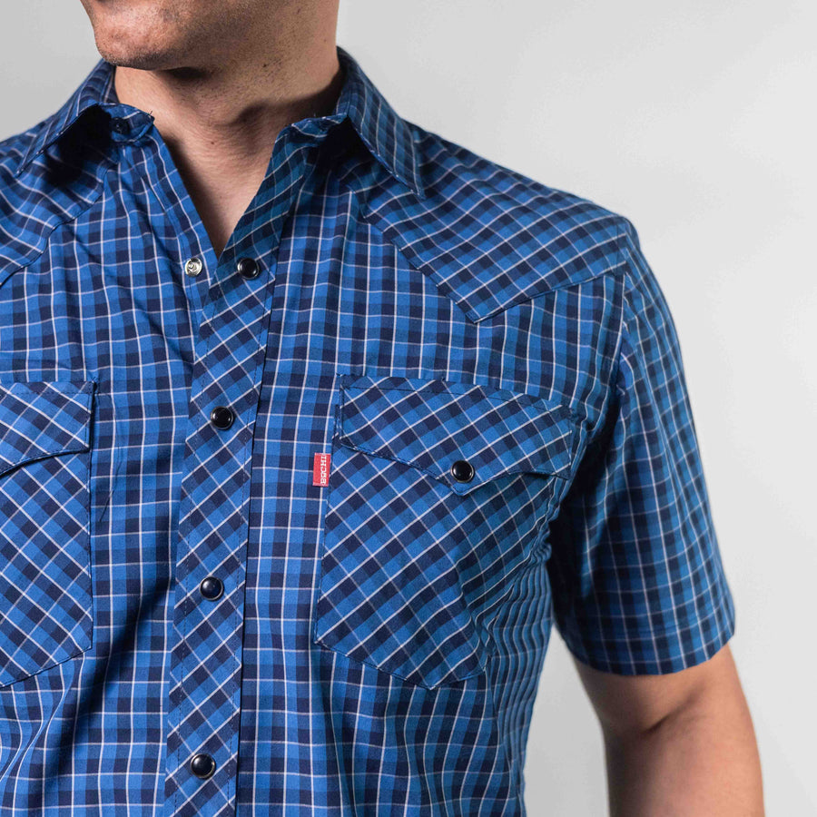 Camisa Bochi Manga Corta Bambu Cuadros Marino