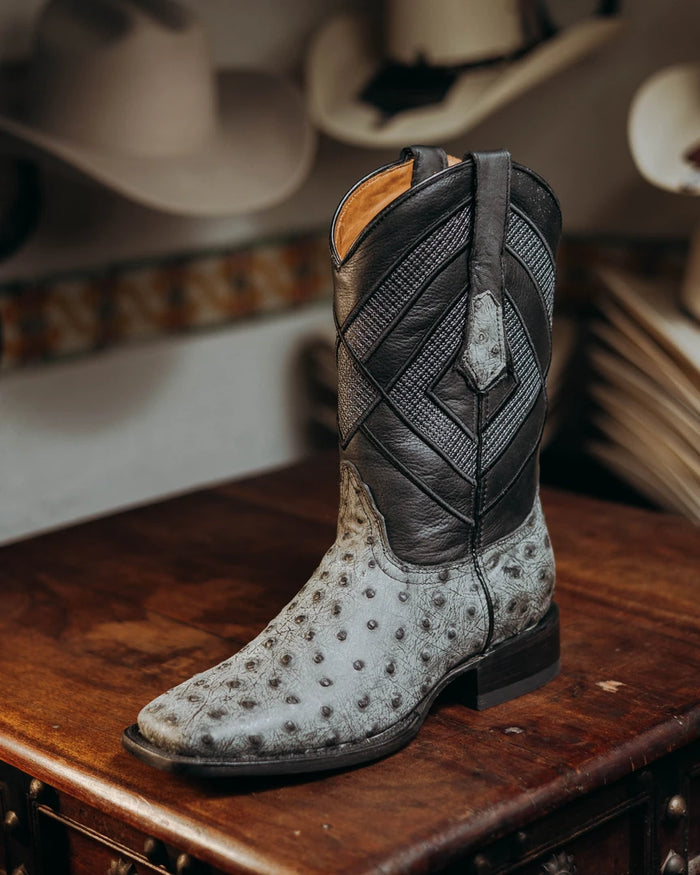 Bota Tejano Avestruz Print Ranch Gris 059