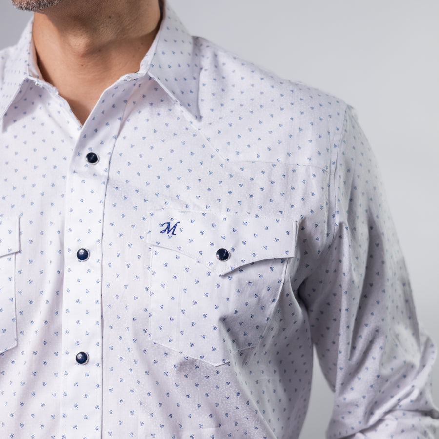 Camisa 1800W Estampada Blanco/Azul