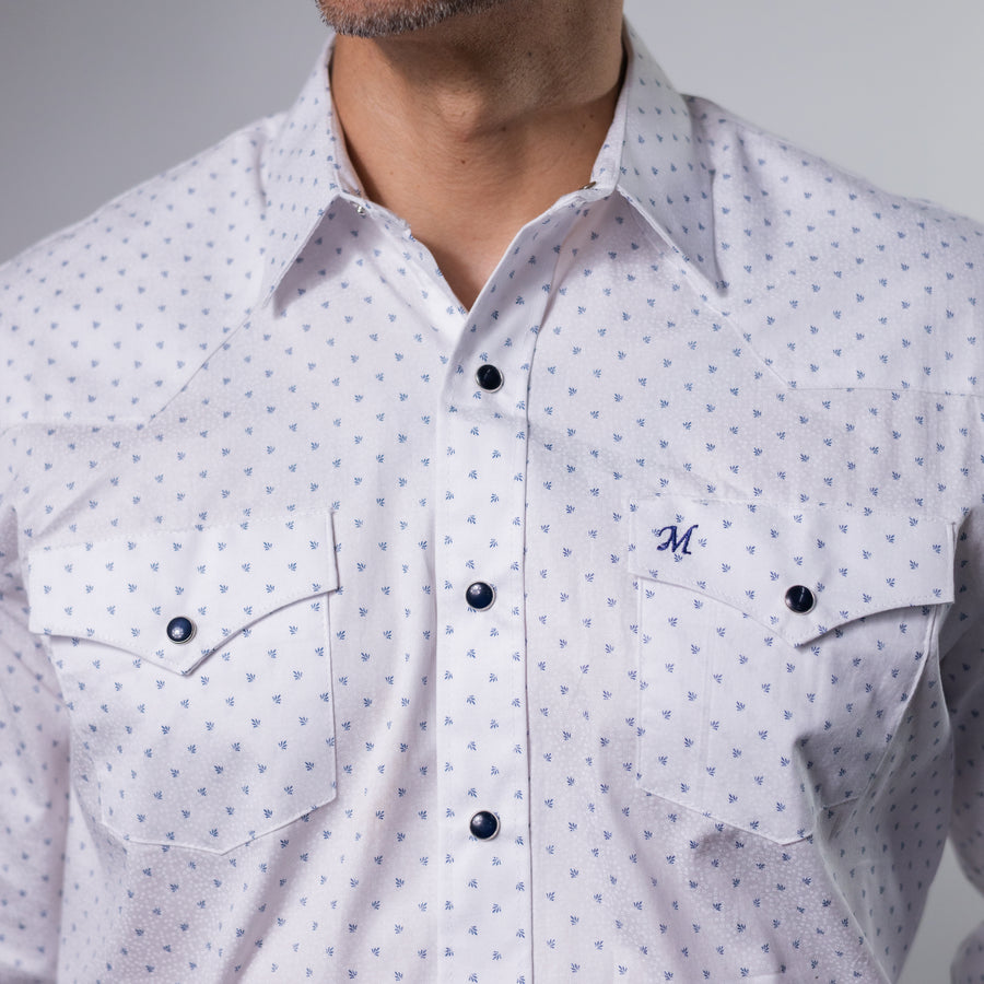 Camisa 1800W Estampada Blanco/Azul