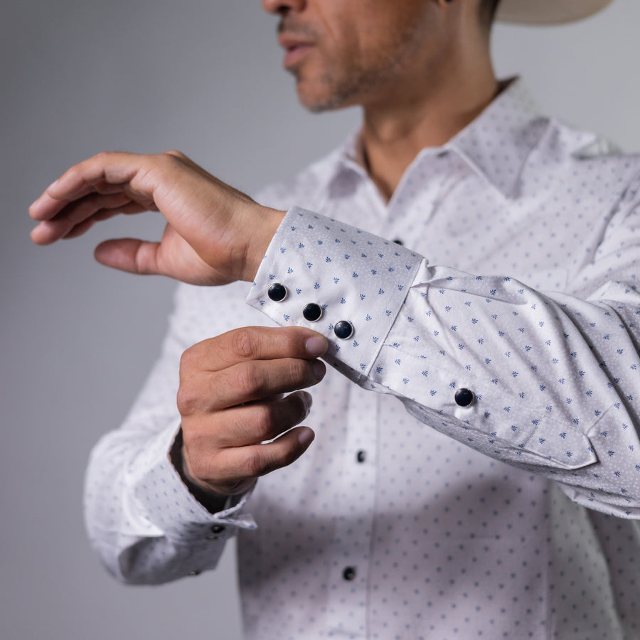 Camisa 1800W Estampada Blanco/Azul