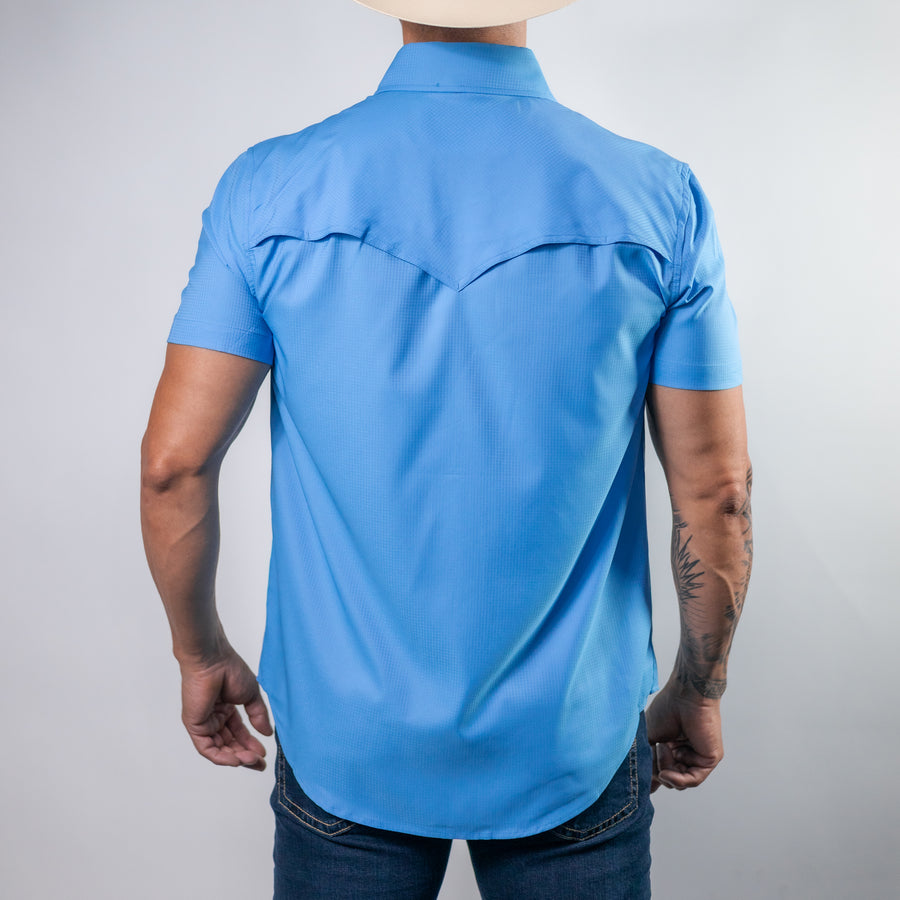 Camisa Rock&Roll Manga Corta Performance Lisa Azul