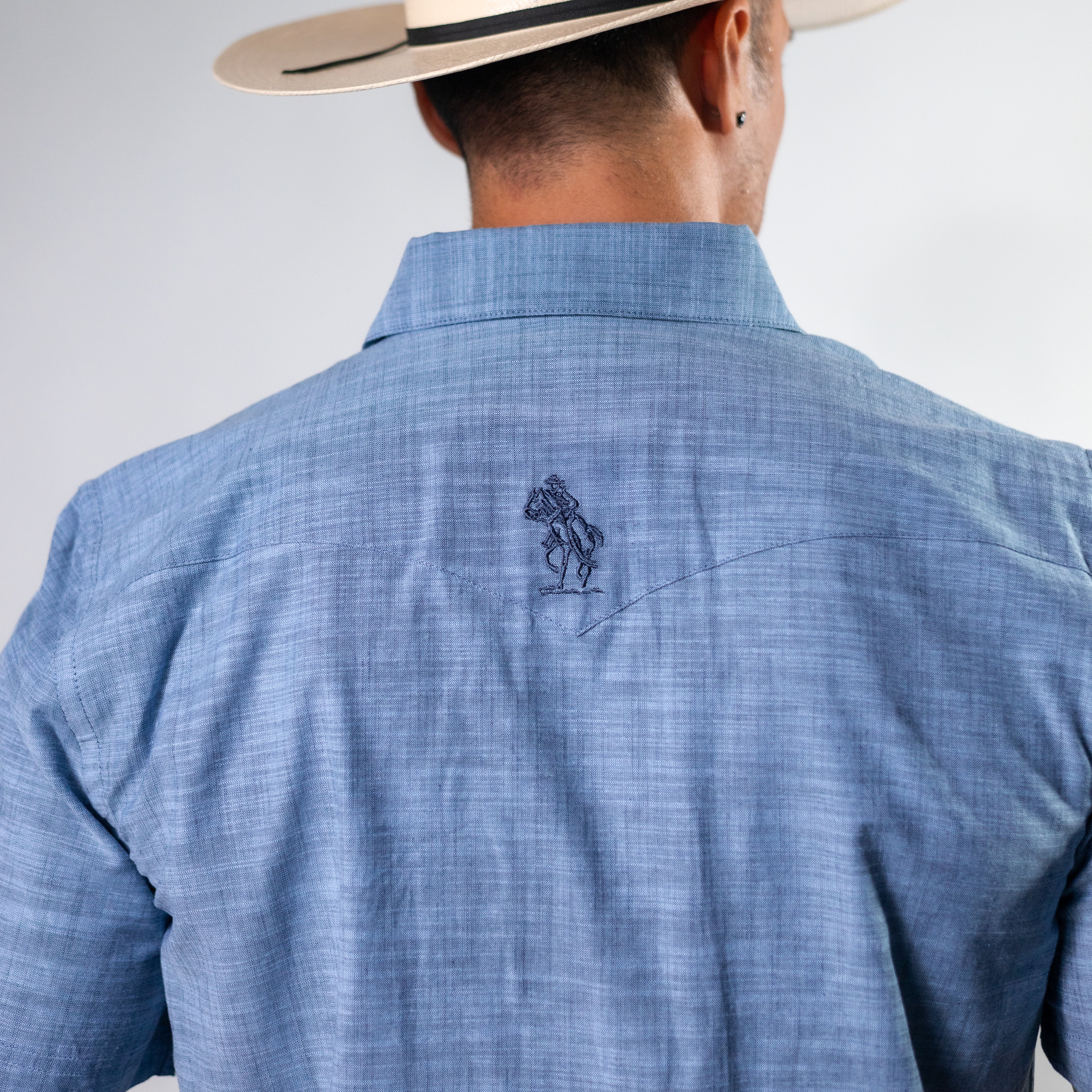 CAMISA PANHANDLE MC BORD MEZC AZUL