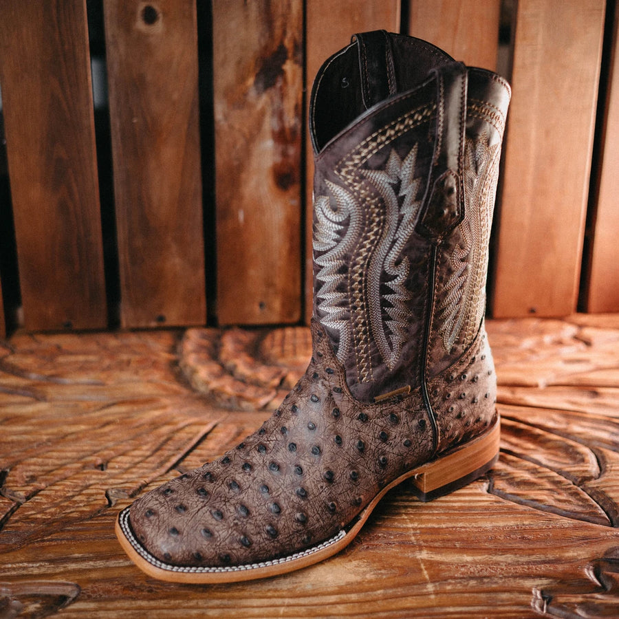 Bota Tejano Style Print Avestruz Moka Rústico 039