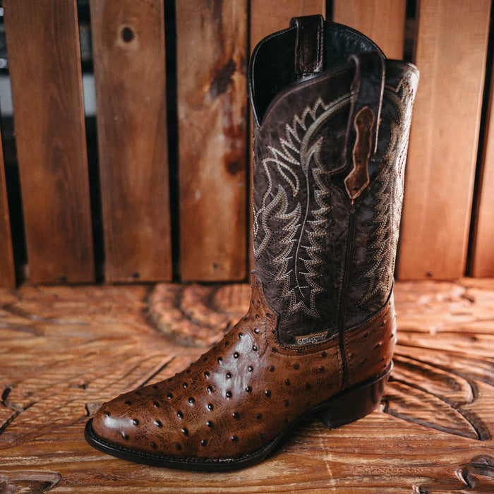 Bota Tejano Style Avestruz Print Ranch Choco 048