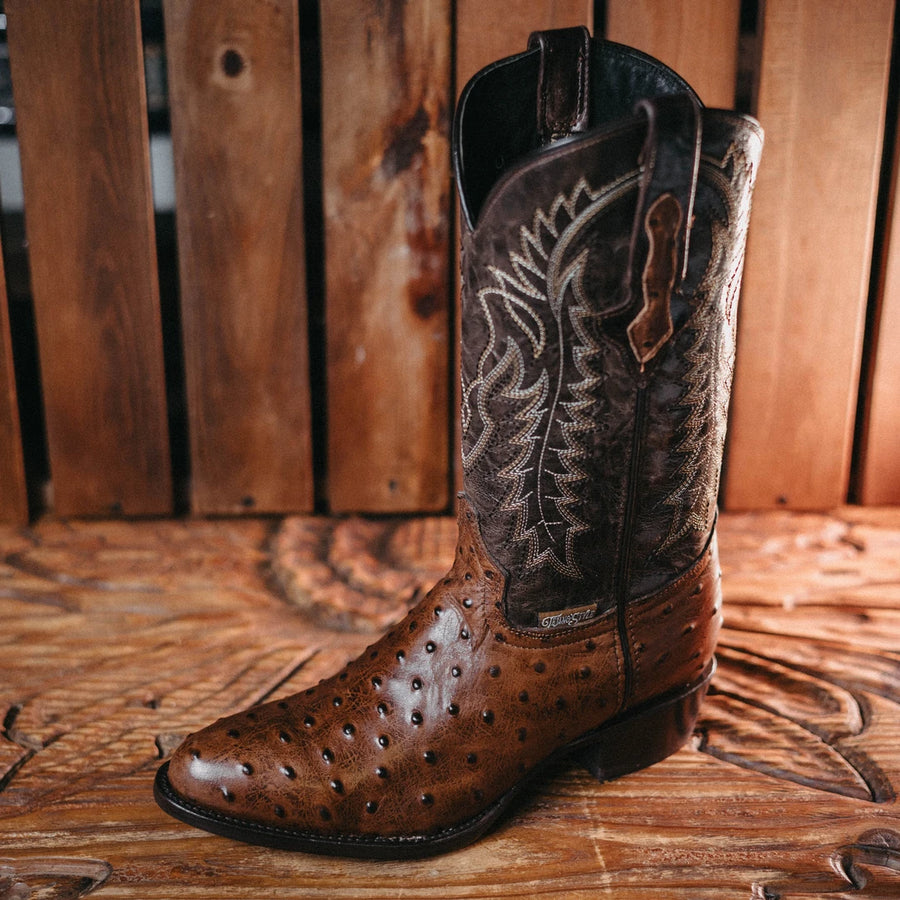 Bota Tejano Style Avestruz Print Ranch Choco 048