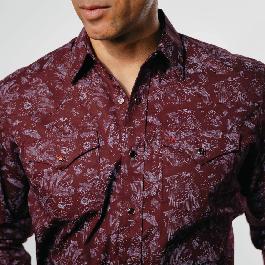 Camisa 1800 West Estampada Vino/Blanco Flor 009