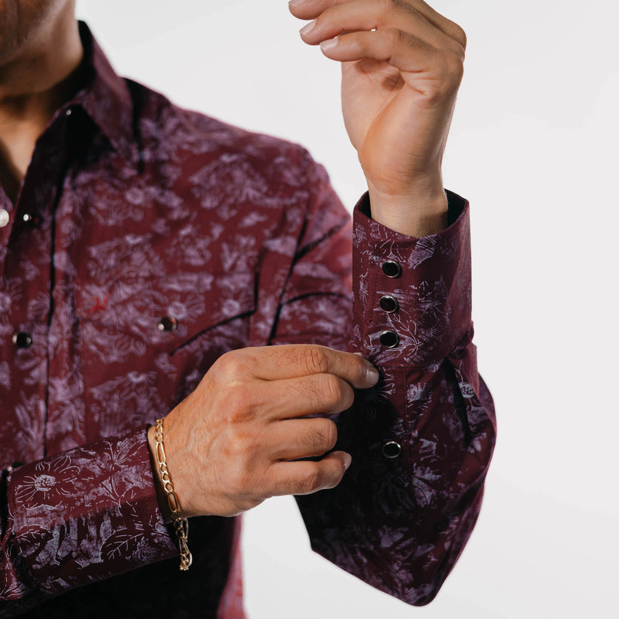 Camisa 1800 West Estampada Vino/Blanco Flor 009