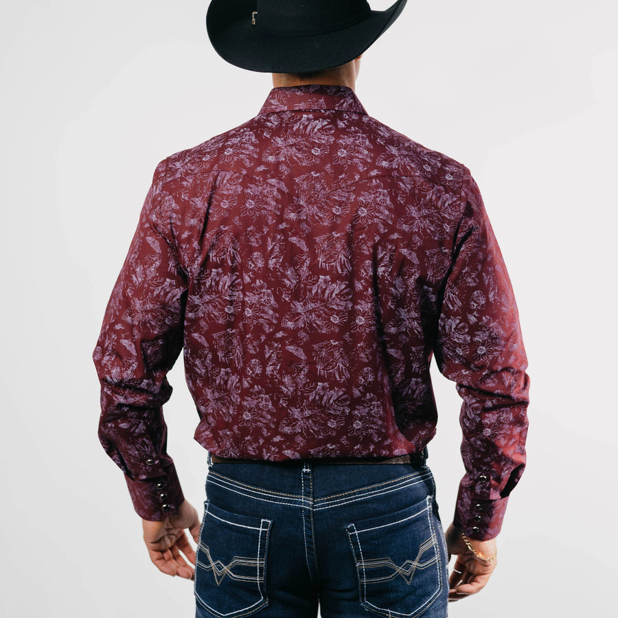 Camisa 1800 West Estampada Vino/Blanco Flor 009