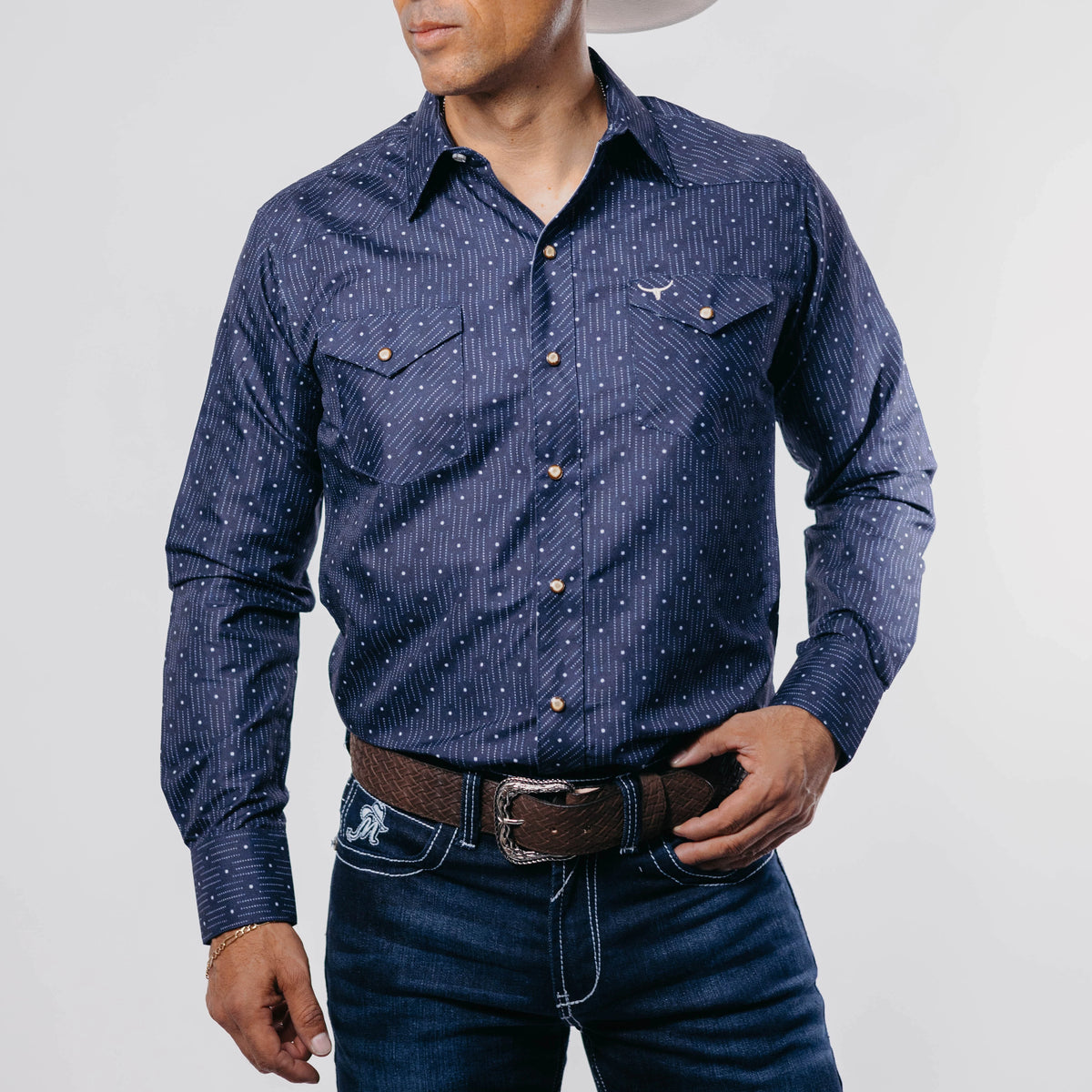 Camisa Rodeo West Est Azul/Blanco 034