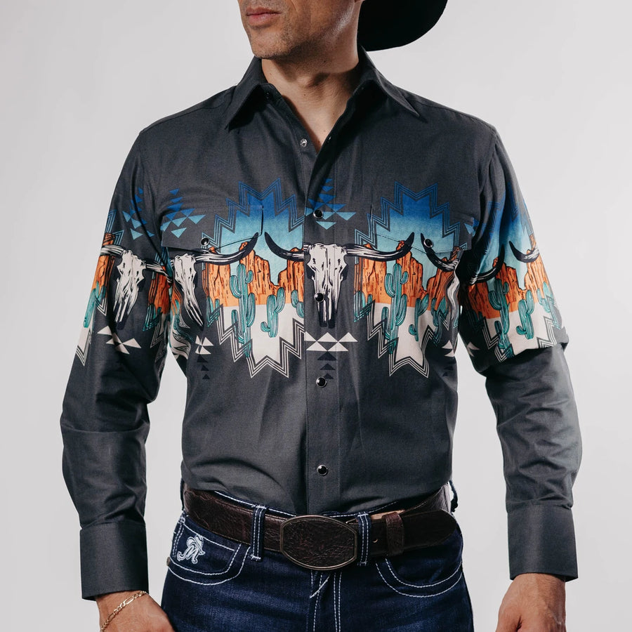 Camisa Panhandle Estampada Retro Skull Border Gris 024