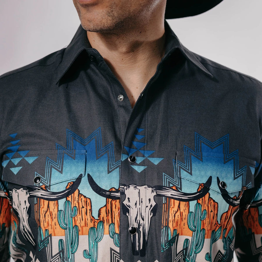 Camisa Panhandle Estampada Retro Skull Border Gris 024