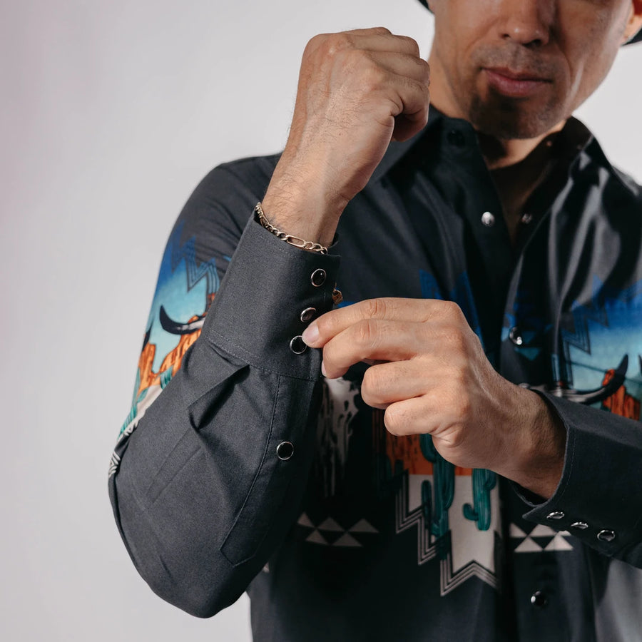 Camisa Panhandle Estampada Retro Skull Border Gris 024