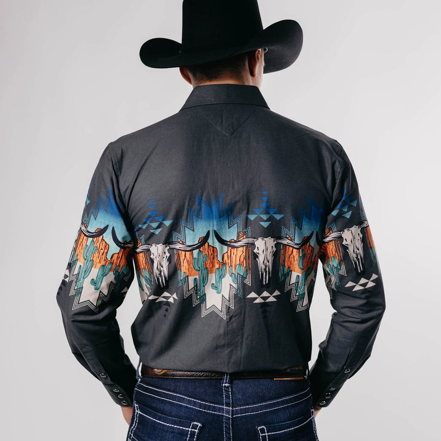 Camisa Panhandle Estampada Retro Skull Border Gris 024