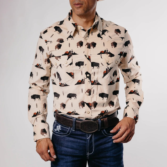 Camisa Rock&Roll Estampada Búfalo Pana Beige 040