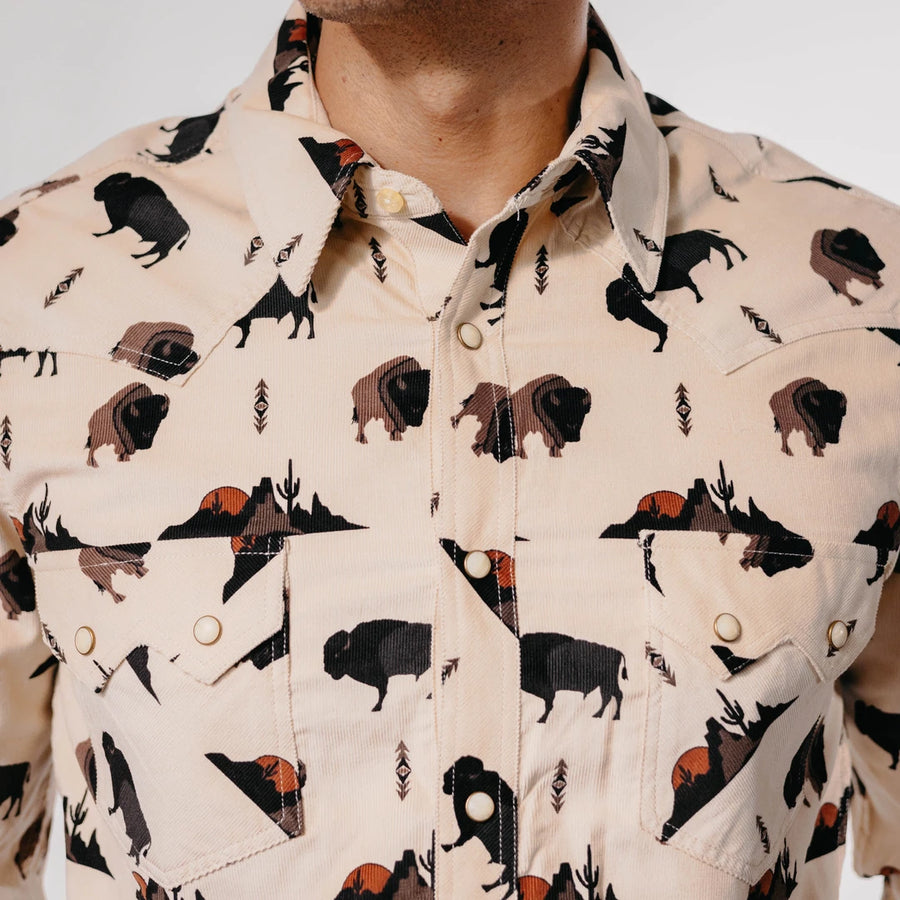 Camisa Rock&Roll Estampada Búfalo Pana Beige 040