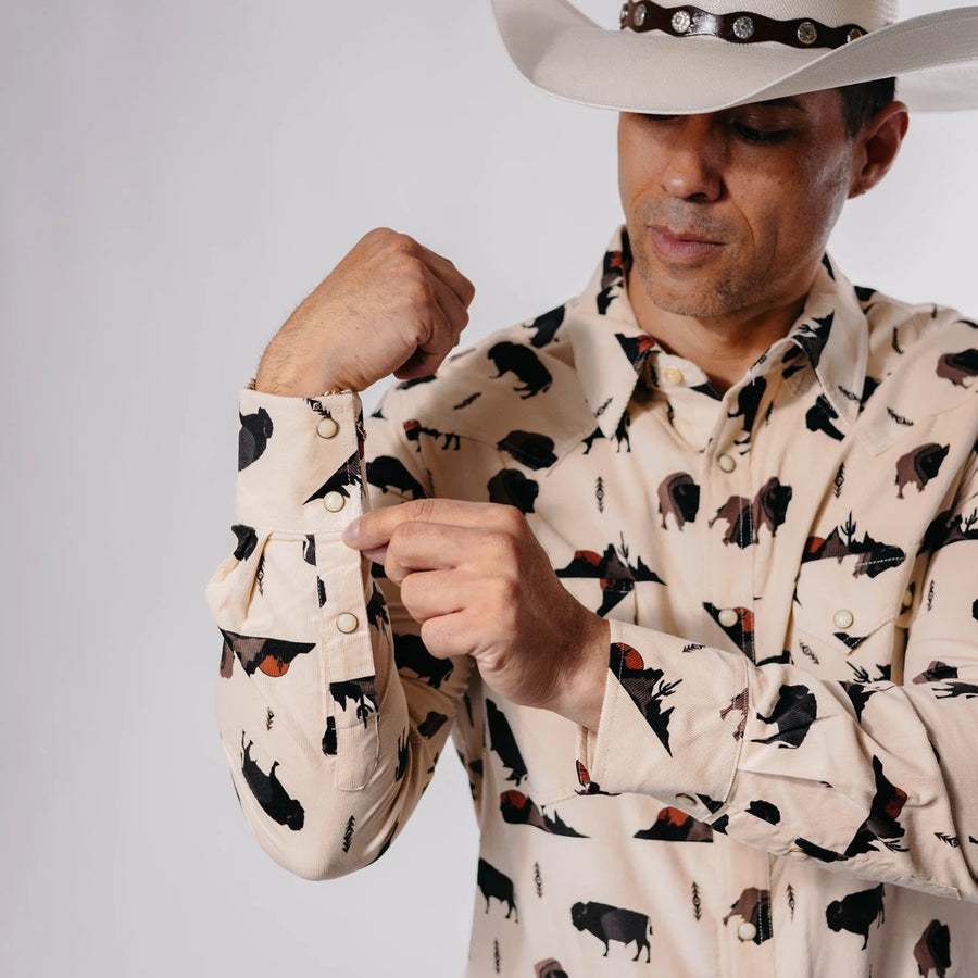 Camisa Rock&Roll Estampada Búfalo Pana Beige 040
