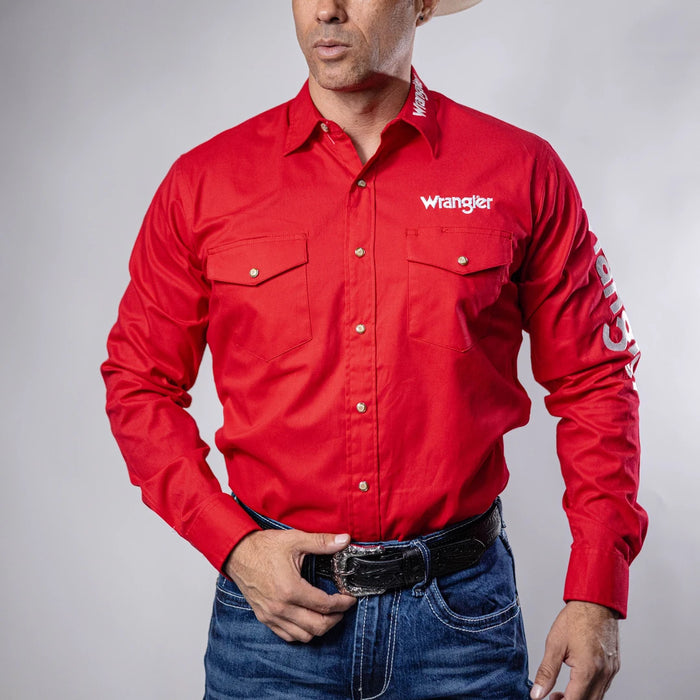 Camisa Wrangler Bordada Logo Roja Snap 204
