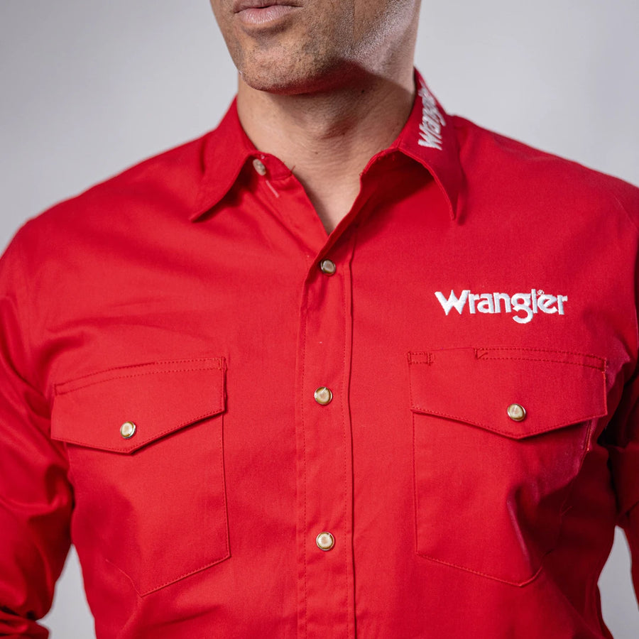 Camisa Wrangler Bordada Logo Roja Snap 204