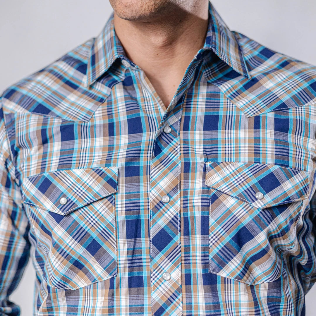 Camisa Hannover Cuadros Ocre/Azul 378