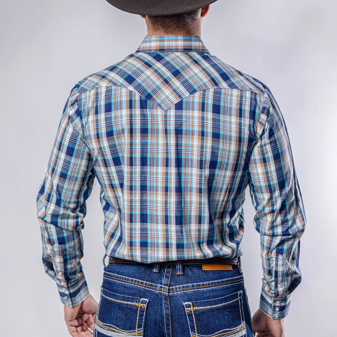 Camisa Hannover Cuadros Ocre/Azul 378