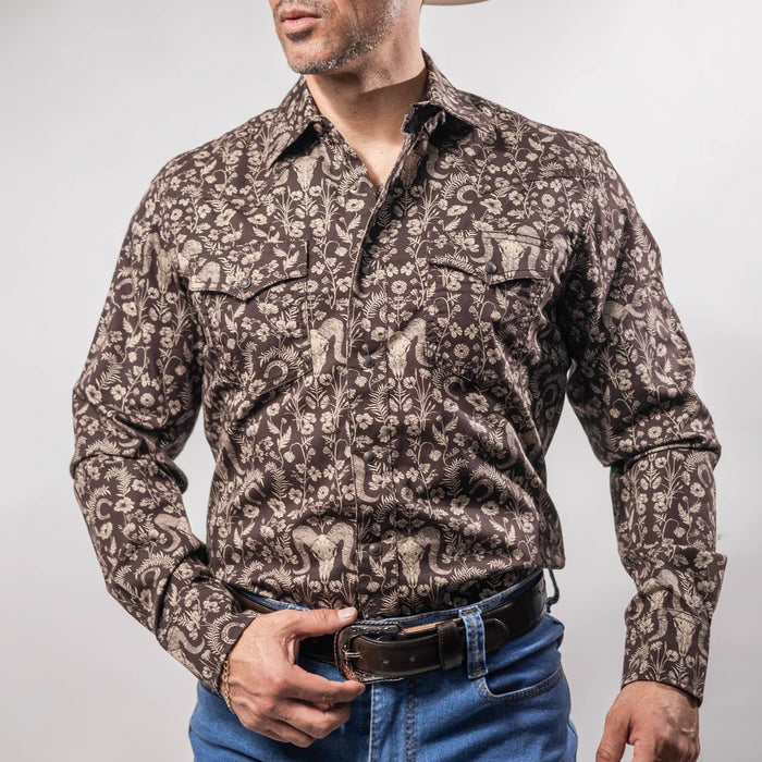 Camisa Wrangler Retro Estampada Cráneo Café 251
