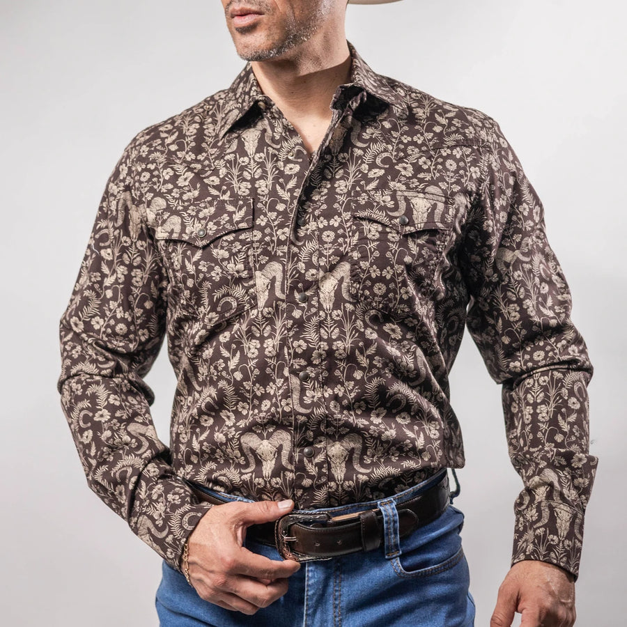 Camisa Wrangler Retro Estampada Cráneo Café 251