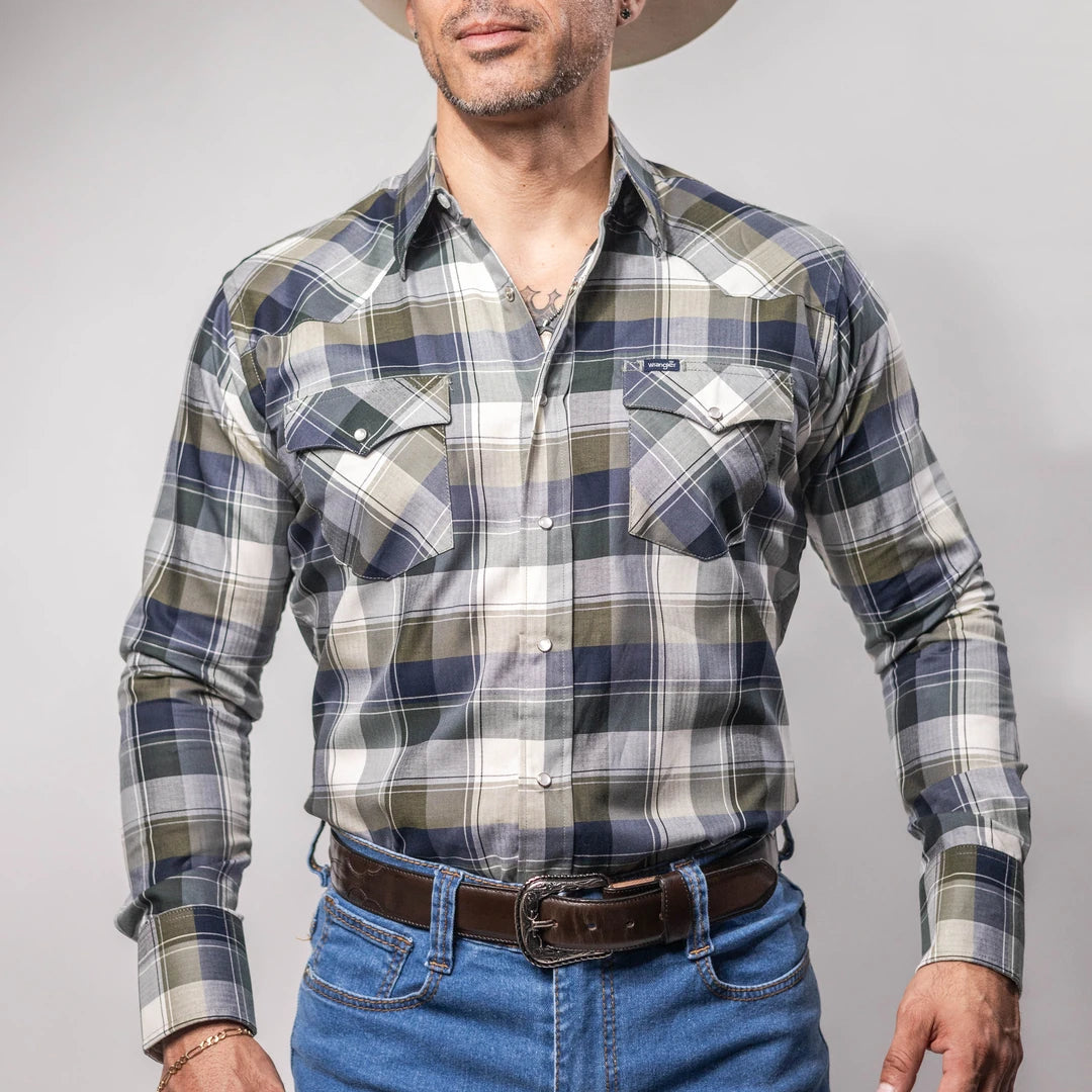 Camisa Wrangler Painted Cuadros Gris/Verde 253
