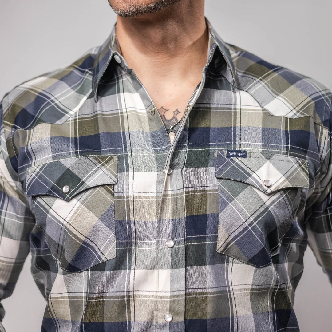 Camisa Wrangler Painted Cuadros Gris/Verde 253