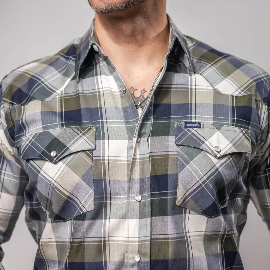 Camisa Wrangler Painted Cuadros Gris/Verde 253