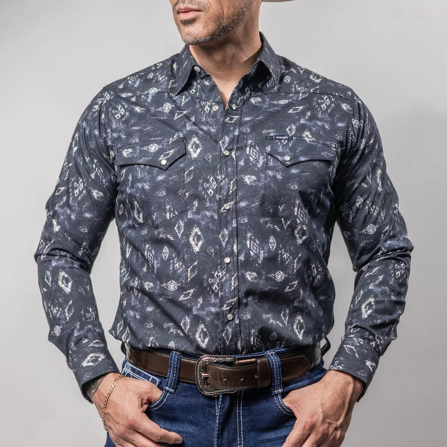 Camisa Wrangler Retro Estampada Rombo Gris/Blanco 257