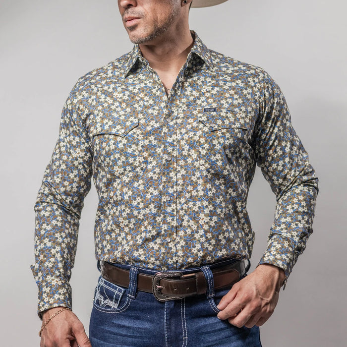 Camisa Wrangler 20X Estampada Flores Blanco/Azul 258