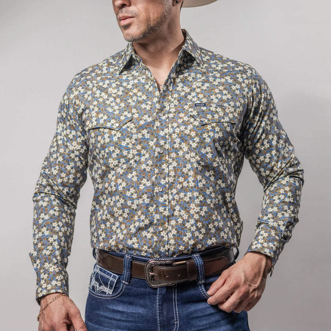 Camisa Wrangler 20X Est Flores Blanco/Azul 258