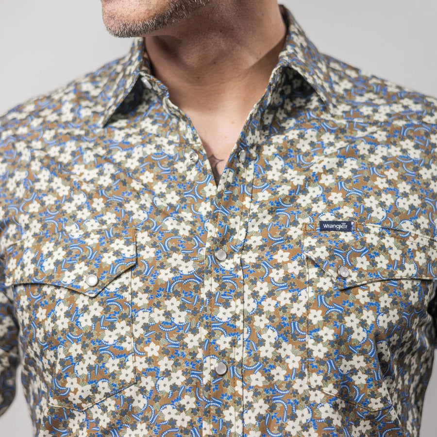 Camisa Wrangler 20X Estampada Flores Blanco/Azul 258