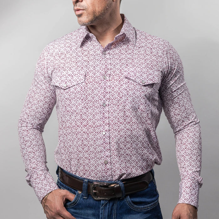 Camisa Montero Western Estampada Blanco/Vino 033