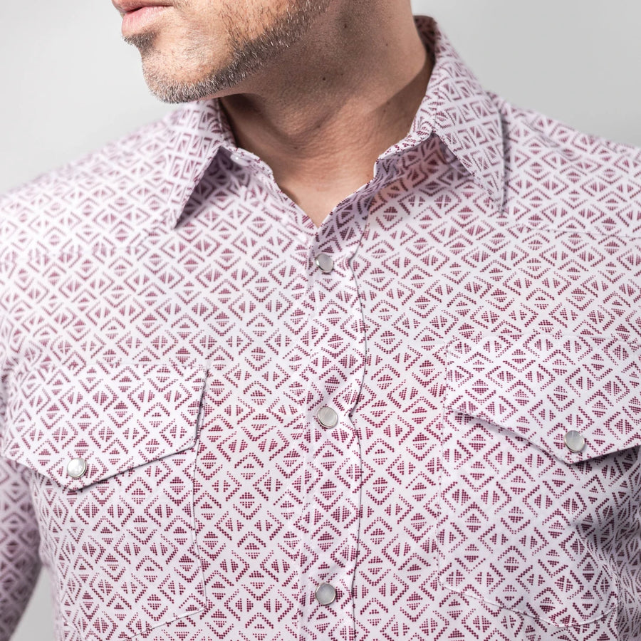 Camisa Montero Western Estampada Blanco/Vino 033