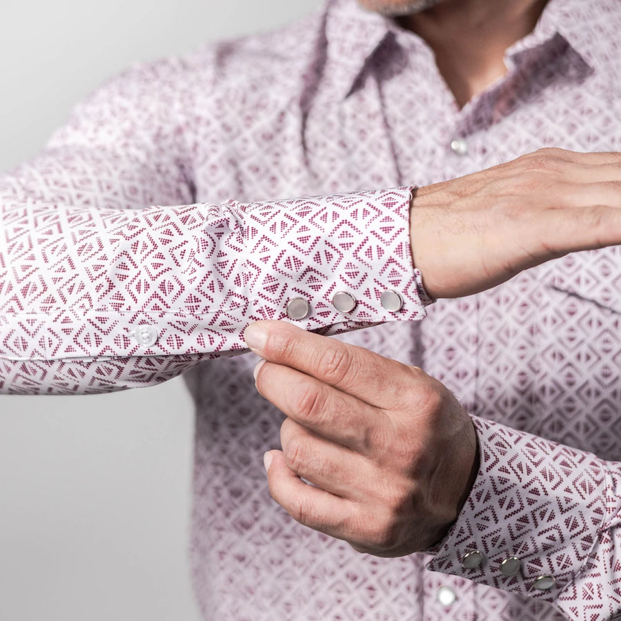 Camisa Montero Western Estampada Blanco/Vino 033