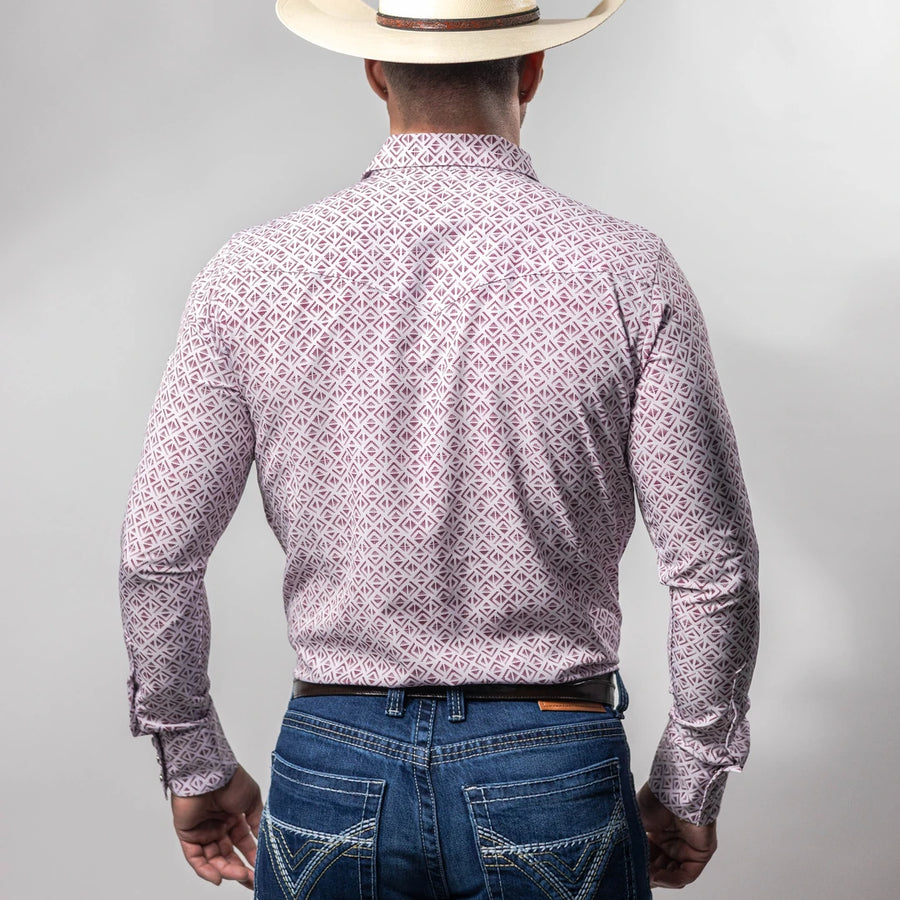 Camisa Montero Western Estampada Blanco/Vino 033